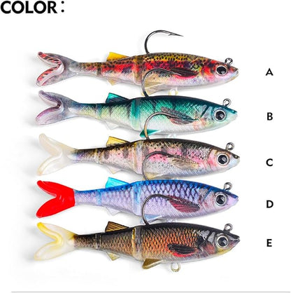Fishing Soft Plastic Lures - Pre-Rigged Soft Fishing Lures - Great Action Swimbaits with Spinner - Fishing Gear for Bass Trout Walleye, Crappie Fishing Jigs Bait