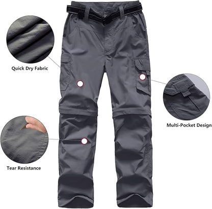 JOMLUN Boy’s Scout Pants Convertible Hiking Quick Dry Zip Off Pants Outdoor Climbing Casual Trouser Kids Youth Cargo Pants