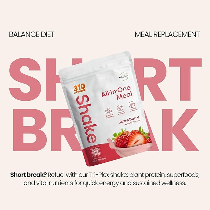 310 Nutrition All-In-One Meal Replacement Shake Powder - Plant-Based Protein Smoothie Blend w/High Fiber, Probiotics & Adaptogens - Low Carb, Vegan, Keto & Paleo Friendly - Strawberry - 14 Srv