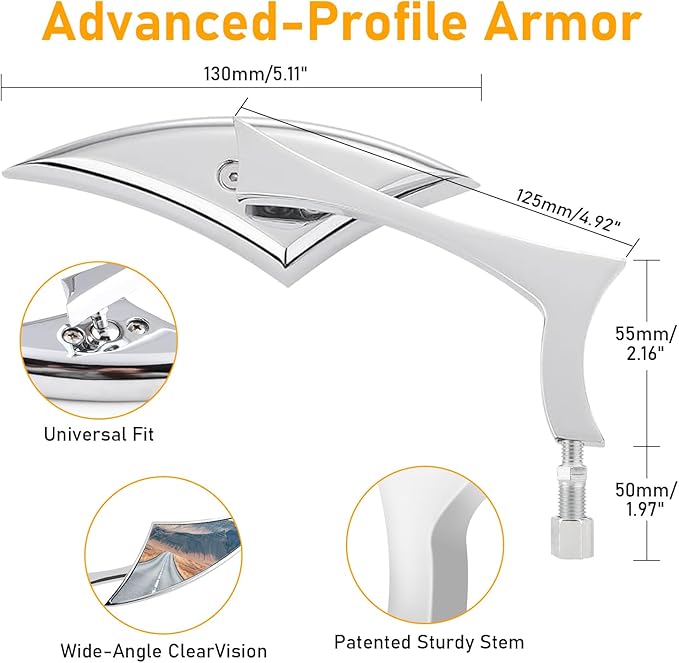 Sturdy Harley - Davidson Motorcycle Mirrors, Sporter Spear Blade Softail Rear View Side Mirrors for 1982-2018 2019 2020 Street Glide Scooter Cruiser Highway Riding and Urban Commuting (White)