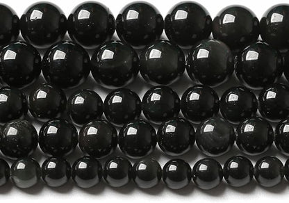 12MM 32PCS Natural Stone Black Obsidian Gemstone Loose Beads for Jewelry Making DIY Bracelet 1 Strand
