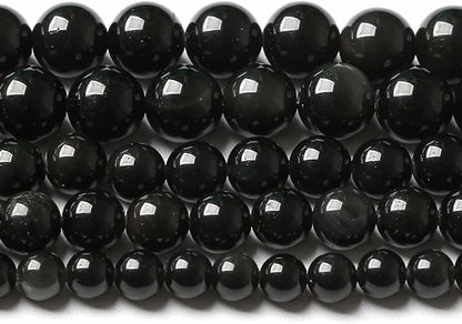 12MM 32PCS Natural Stone Black Obsidian Gemstone Loose Beads for Jewelry Making DIY Bracelet 1 Strand