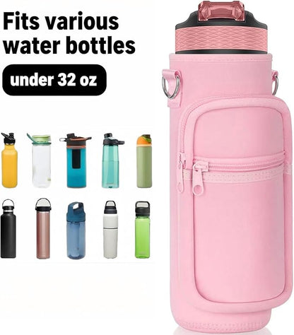 Insulated Water Bottle Holder Sling Bag with Phone Pocket, Adjustable Crossbody Strap for Walking, Hiking, Camping, Fishing