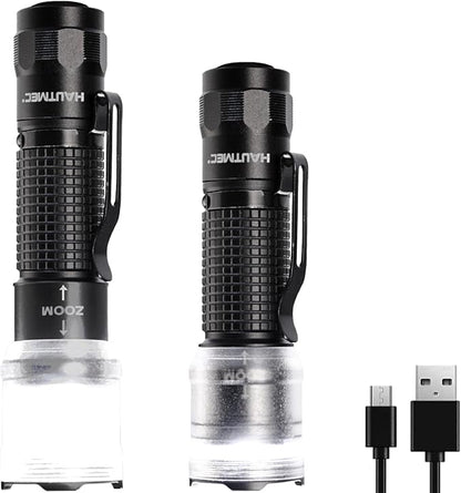 HAUTMEC 700 Lumens Rechargeable Flashlights Waterproof LED Flashlight with Zoomable Beam Bright Tactical Pocket Flashlight Torch with Adjustable 4 Modes for Camping, Outdoor, Hiking, Emergency