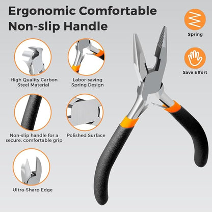 LIFEGOO 5 Pieces Mini Pliers Set – Durable Precision Tool Kit for Crafts, Jewelry & DIY, Includes Long Needle Nose, Bent Nose, Diagonal, End Cutting, Nipper (Black)