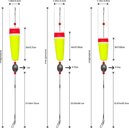 Fishing Bobbers Floats Set Weighted Fishing Bobbers for Fishing, Foam Snap on Float Weighted Bobbers Push Button Spring Fishing Floats Fishing Bobbers Assortment for Catfish