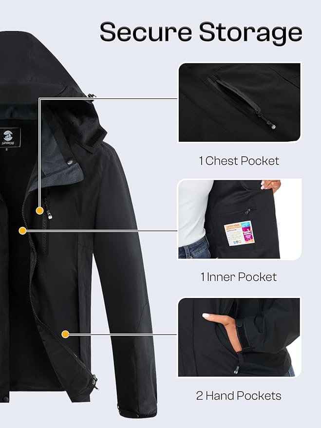 Womens Waterproof Rain jacket Lightweight Active Outdoor Raincoat with Removable Hood