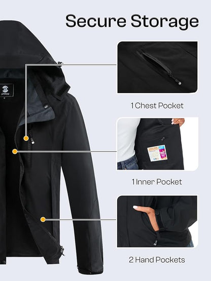 Womens Waterproof Rain jacket Lightweight Active Outdoor Raincoat with Removable Hood