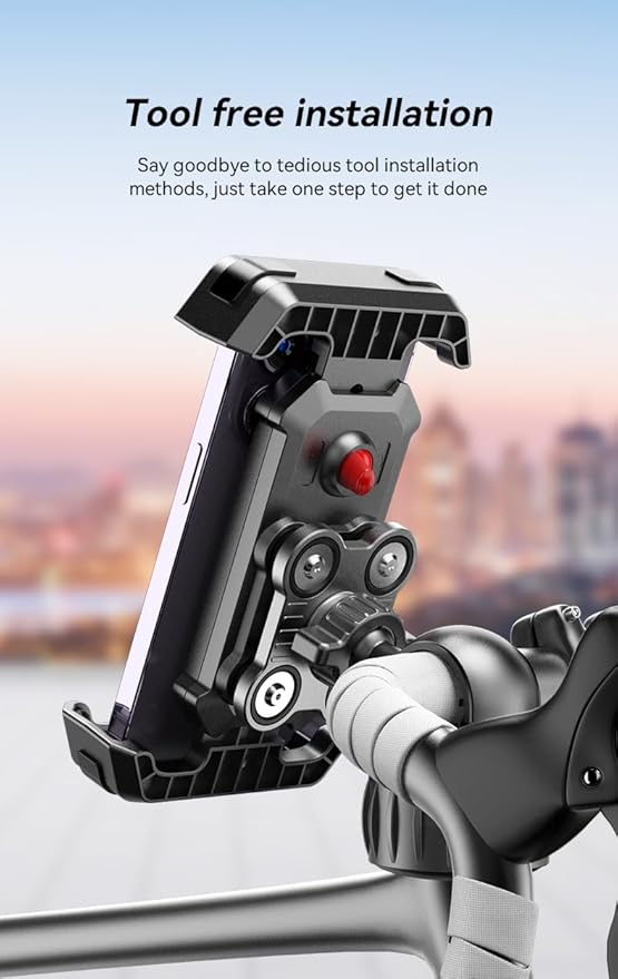 One-Hand Operation Bike Phone Holder 360° Rotation & Anti-Vibration Quick Release Holder for Motorcycle Scooter E-Bike Fits iPhone Samsung Google Pixel, Black (Upgraded Version)