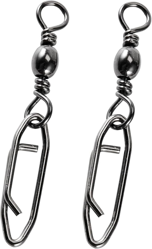 Atibin Saltwater Freshwater Snap Swivels Stainless Heavy Steel Fishing Clips Swivel Barrel Clip Fishing Snaps Rolling Speed Change Black Nickel