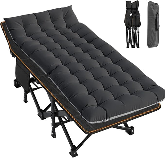 LILYPELLE Folding Camping Cot, Extra Wide Heavy Duty Sleeping Cots with Carry Bag, Double Layer Oxford Portable Travel Camp Cots for Home, Office Nap and Outdoor Beach