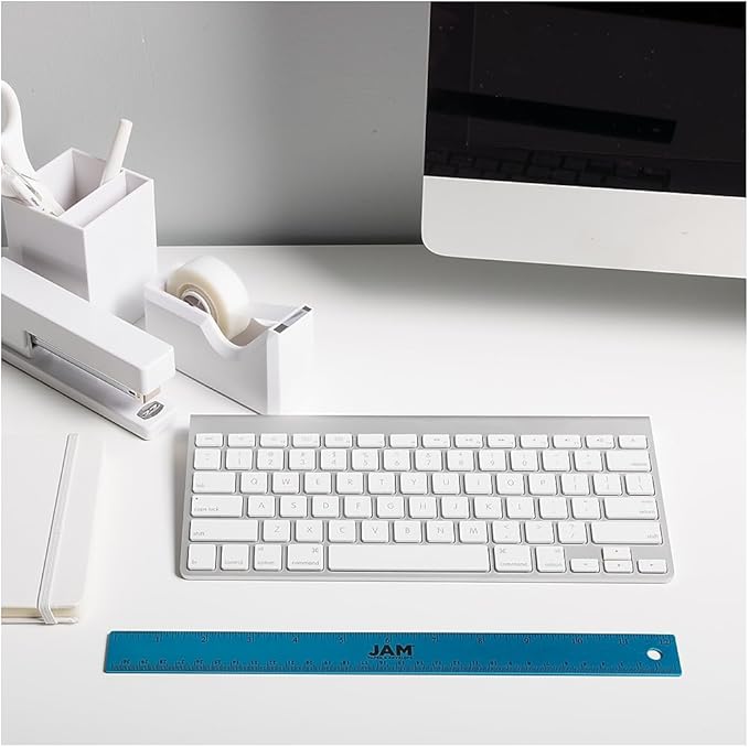 JAM PAPER Strong Aluminum Ruler - 12 Inch - Metal Ruler with Non-Skid Cork Backing - Blue Metallic - Sold Individually