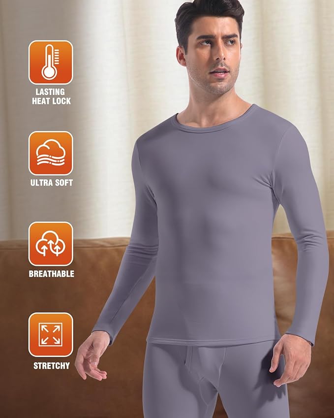 CL convallaria Long Johns Thermal Underwear for Men Soft Fleece Lined Base Layer Cold Weather Top Bottom Gift Set
