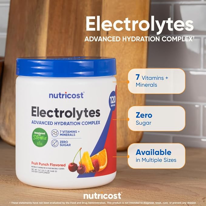 Nutricost Electrolyte Complex Powder (120 Servings, Fruit Punch) - Hydration Supplement Drink Mix with Vitamins and Minerals