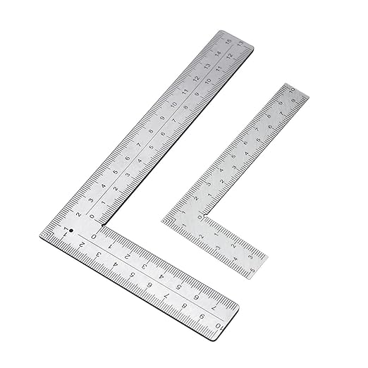 Stainless Steel Framing Square Ruler (5x10cm & 10x15cm), Double Scale Right Angle Measuring Tool for Carpentry & Woodworking