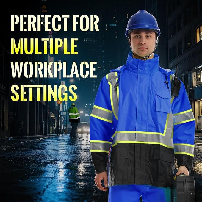 SKSAFETY Hi Vis Reflective Rain suits for Men Waterproof - High Vis Safety Rain Jacket, High Visibility Raincoat for Men