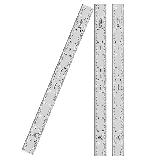 PEC Tools 12" 4R Stainless Steel Ruler(3 Pack), Machinist Metal Ruler Scale with Markings 1/8", 1/16", 1/32" & 1/64", 0.035" Thick X 1" Wide, Tempered Steel, Made in USA