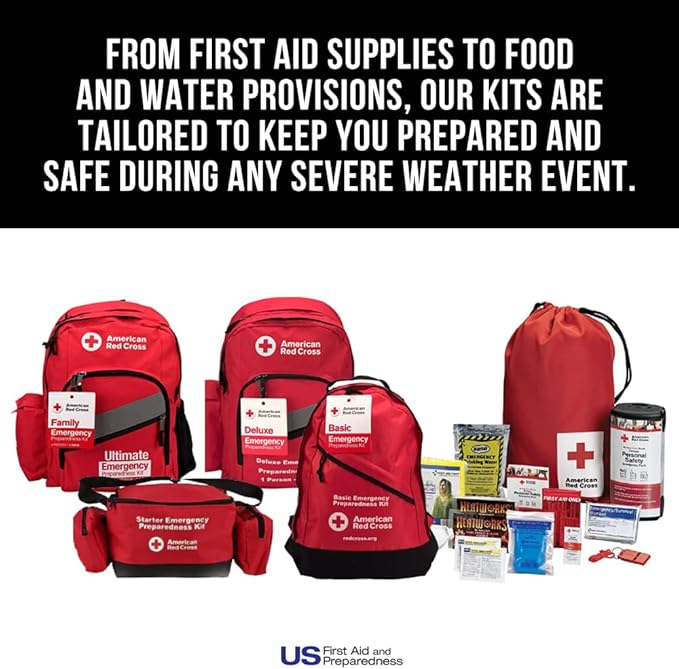 American Red Cross Officially Licensed Product |3-Day Emergency Preparedness Deluxe Backpack | 72 Hour Survival Supplies for 4 People | Water, Phone Charger, Blanket, Food