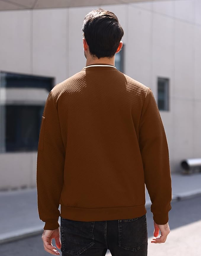 Mens Casual Jacket Loose Fit Lightweight Jacket Varsity Bomber Jacket with Zipper