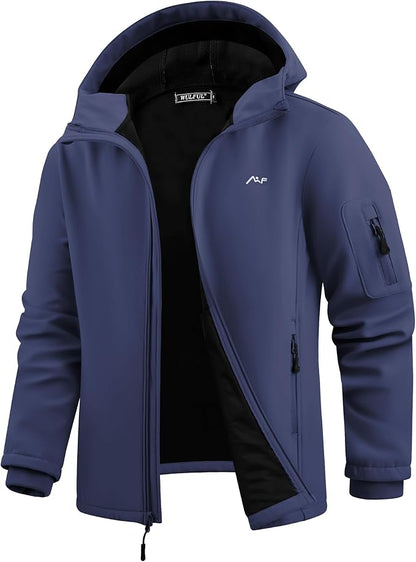 WULFUL Men's Lightweight Softshell Jacket Warm Fleece Lined Windbreaker Waterproof Soft Shell for Outdoor Hiking