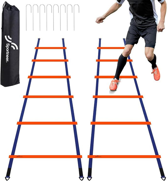 Sportneer Agility Ladder Speed Training Set 12 Rungs 20ft Detachable Exercise Ladders in 2pcs (6 rungs Each) with Ground Stakes for Soccer Football Footwork Training Ladder with Carry Bag