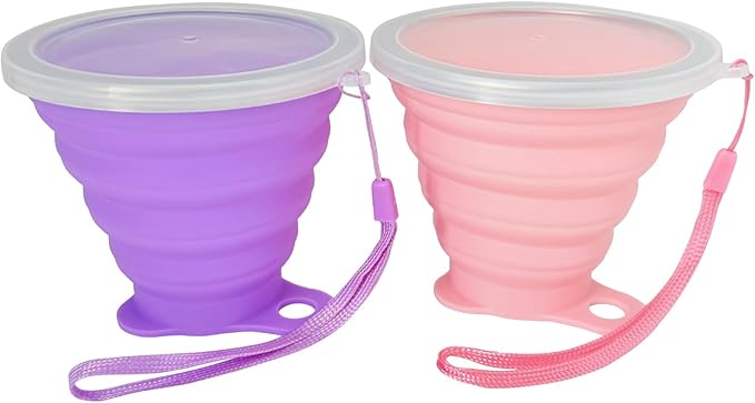 Guyuyii 2 Pcs Collapsible Cup - Ultrathin Folding Silicone Cup with Lid and Rope - Reusable, Portable, Eco-Friendly Mug for Travel, Camping, Hiking, and Outdoor Adventures