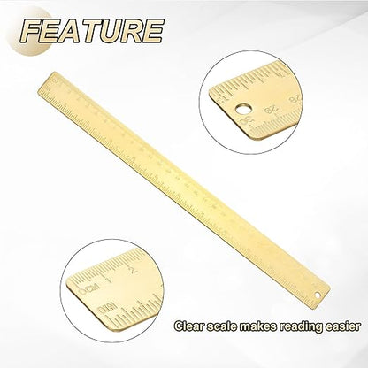 uxcell Metal Straight Ruler 300mm Brass Straight Edge Rule Precision Double Scales Metric Measurement Tool Drawing Measuring Ruler Gold 2 Pcs