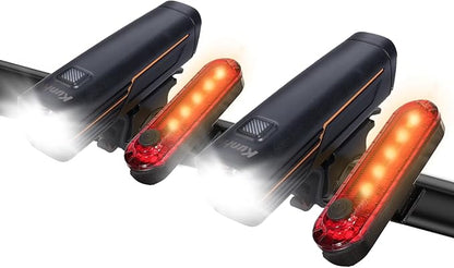 KunHe 227 Lumens 1600mAh Bike Light Set (1or2or4 or 8 Packs) Rechargeable Front & Rear Bicycle Lights with IPX4 Waterproof 4 Modes for Night Cycling