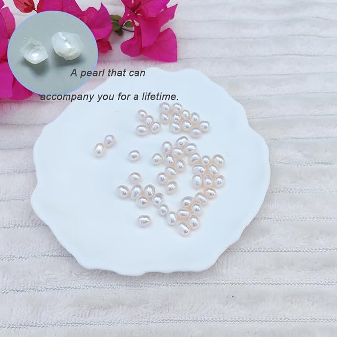50 Pcs Real Pearl Beads for Jewelry Making AAA 7-8 mm Non-Porous Natural Pearls Beads Real Freshwater Pearls Oval Pearl Bead Loose Gemstone Bead Crafts Gift for Women,DIY Gifts.