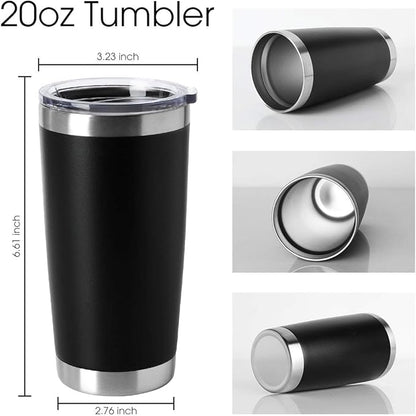 HASLE OUTFITTERS 20oz Tumblers Bulk Stainless Steel Cup with Lid Double Wall Vacuum Insulated Coffee Mug for Cold & Hot Drinks 8 Pack, Black