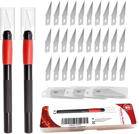 2 PCS Precision Craft Knife with 30PCS Exacto Knife Blades #2, HEADLEY TOOLS Hobby Knife Kit for Art, Scrapbooking, Stencil, Red