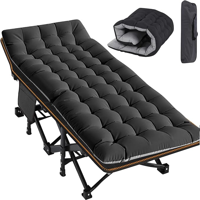 Slsy Oversized XXL Folding Camping Cot for Adults with Pad, Padded Portable Sleeping Cots, Camp Bed with Carry Bag for Outdoor Travel, Beach, Hiking