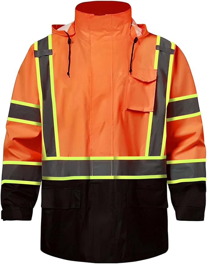 SKSAFETY Hi Vis Reflective Rain suits for Men Waterproof - High Vis Safety Rain Jacket, High Visibility Raincoat for Men