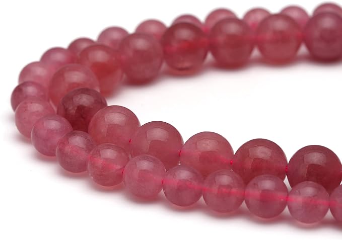 Youngbling Natural Crystal Beads for Jewelry Making,6mm Strawberry Quartz Polished Round Smooth Stone Beads,Genuine Real Stone for Bracelet Necklace 15 Inch(Strawberry Quartz,6mm)
