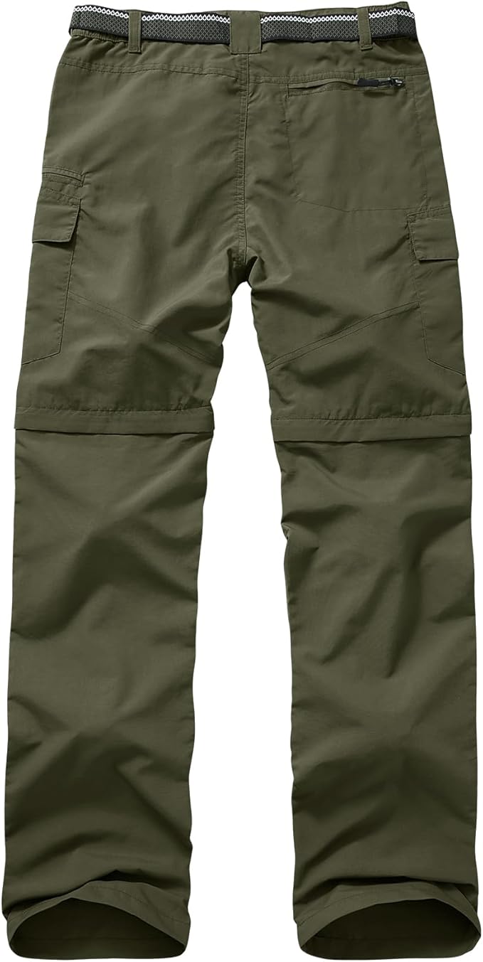 Mens Hiking Convertible Pants Quick Dry Waterproof Zip Off Lightweight Cargo Safari Fishing Work Pants Trousers with Belt
