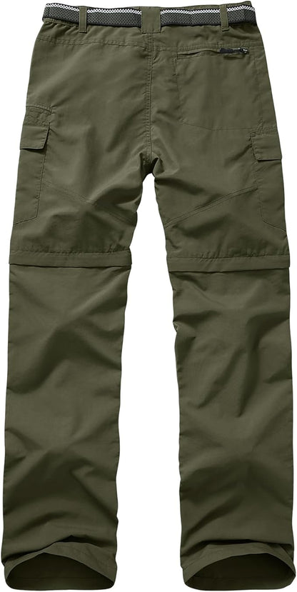 Mens Hiking Convertible Pants Quick Dry Waterproof Zip Off Lightweight Cargo Safari Fishing Work Pants Trousers with Belt