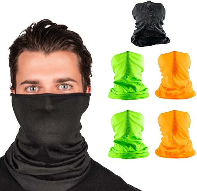 S A Company 5-Pack UV Face Shield | UV 30+ Multipurpose Neck Gaiter Balaclava for Adults