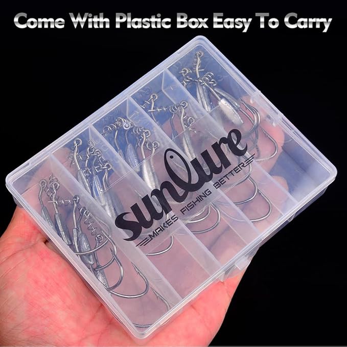 Fishing Hooks for Bass Fishing - 100pcs EWG Offset Worm Hook Texas Rig Hooks for Freshwater Saltwater Size 1/0 2/0 3/0 4/0 5/0 - Soft Lures Worms Plastics Bait Fishing Hook with Tackle Box