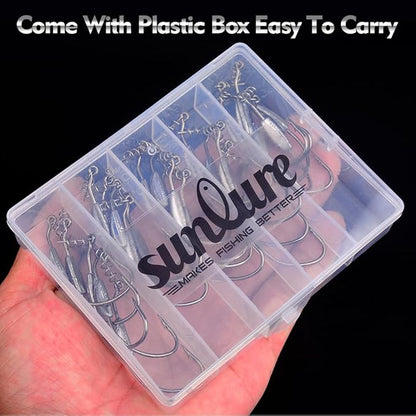 Fishing Hooks for Bass Fishing - 100pcs EWG Offset Worm Hook Texas Rig Hooks for Freshwater Saltwater Size 1/0 2/0 3/0 4/0 5/0 - Soft Lures Worms Plastics Bait Fishing Hook with Tackle Box