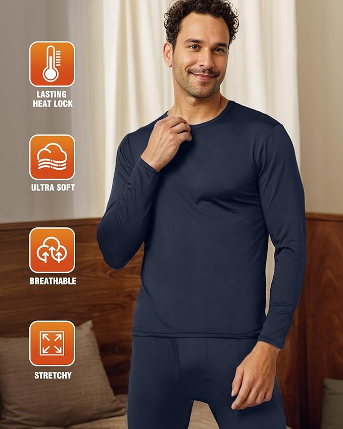 CL convallaria Long Johns Thermal Underwear for Men Soft Fleece Lined Base Layer Cold Weather Top Bottom Gift Set