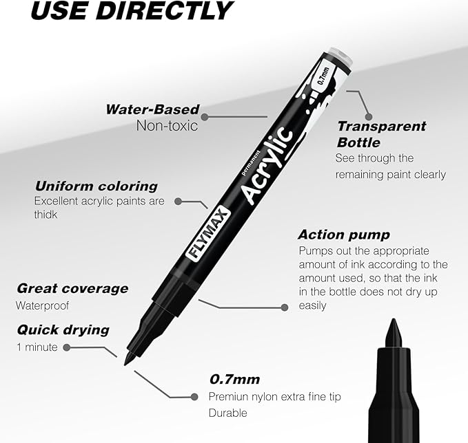 White Marker Paint Pens - Permanent Marker Pens White Acrylic Paint Water-Based 0.7mm Fine Tip Waterproof Quick-Drying (3 in 1Pack)