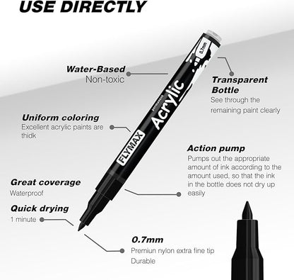 White Marker Paint Pens - Permanent Marker Pens White Acrylic Paint Water-Based 0.7mm Fine Tip Waterproof Quick-Drying (3 in 1Pack)