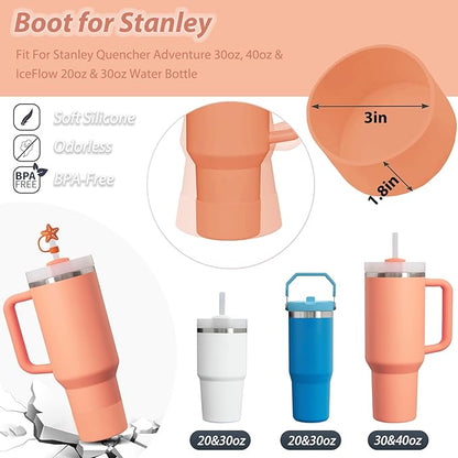 Stanley Cup Accessories Set Including 6 Pcs Silicone Spill Proof Stopper, 2 Pcs Straw Cover Cap for 9-10 mm Straws, 1 Pcs Silicone Boot for Stanley Cup 40oz & 30oz Tumbler (Nectarine)