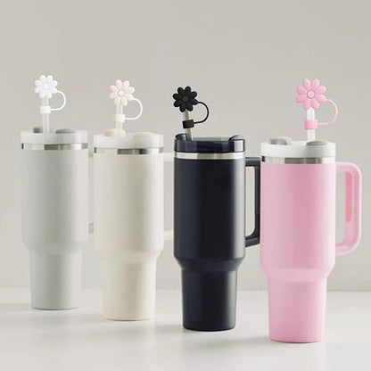 4PCS Silicone Straw Covers Toppers for Stanley Cups 30&40 Oz Tumbler Accessories Flower Straw Caps Mixed Color Dust-Proof Reusable Straws Tips Protectors for Stanley Cup 10mm 0.4in Straws