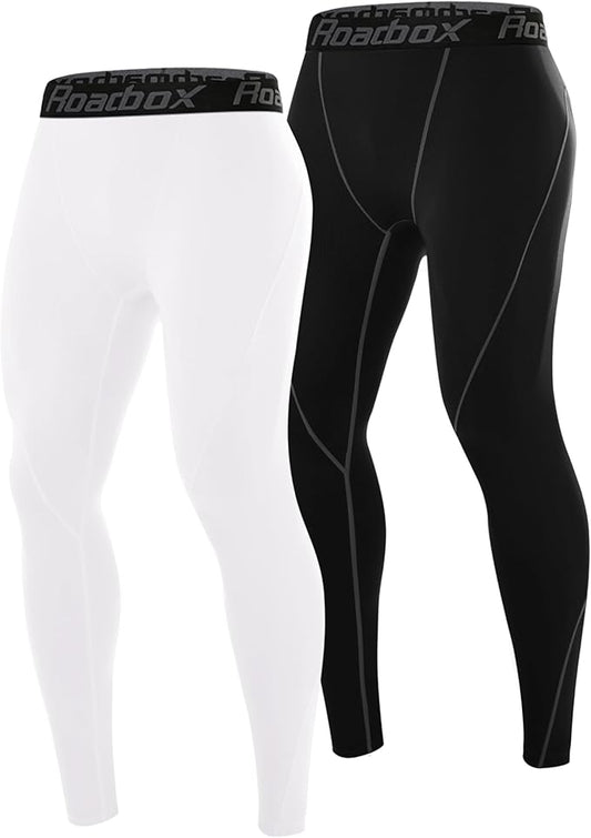 Roadbox 2 Pack Men's Compression Pants, Quick Dry Running Tights Workout Leggings, Athletic Base Layer for Gym Football Yoga