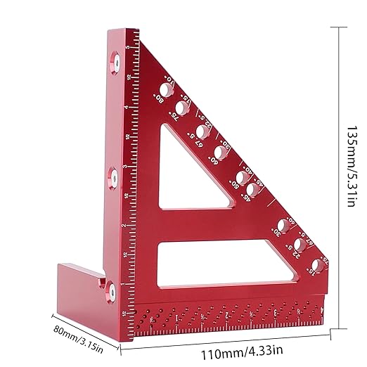 Imperial 3D Carpenter Square Hole Scribing Triangle Ruler,Quick 15° to 90° Multi-Angle Measuring Ruler with Angle Pin,Aluminum Alloy Woodworking Square Protractor High Precision Layout Tool