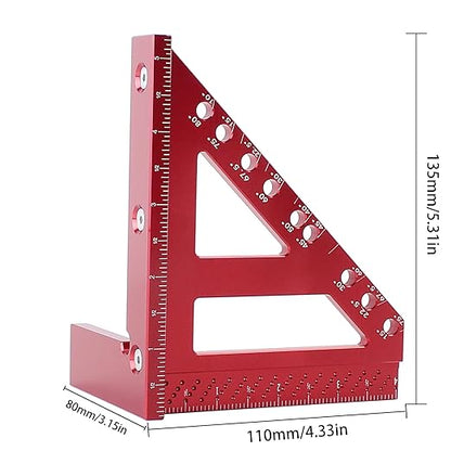 Imperial 3D Carpenter Square Hole Scribing Triangle Ruler,Quick 15° to 90° Multi-Angle Measuring Ruler with Angle Pin,Aluminum Alloy Woodworking Square Protractor High Precision Layout Tool