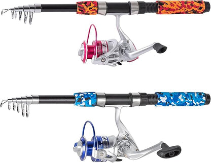 Fishing Rod, 2Pcs 6.9ft Telescopic Fishing Pole Set, Portable Spinning Rod and Reel Combo with Carrier Bag Freshwater Fishing Rod and Reel Combos Kits Fishing Gear