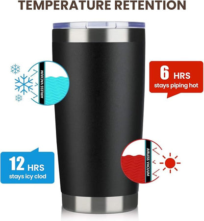 MEWAY 20oz Tumbler 12 Pack Double Wall Vacuum Insulated Travel Mug Bulk, Stainless Steel Tumblers with Lid and Straw, Durable Powder Coated Coffee Cups for Cold & Hot Drinks (Black, 12)