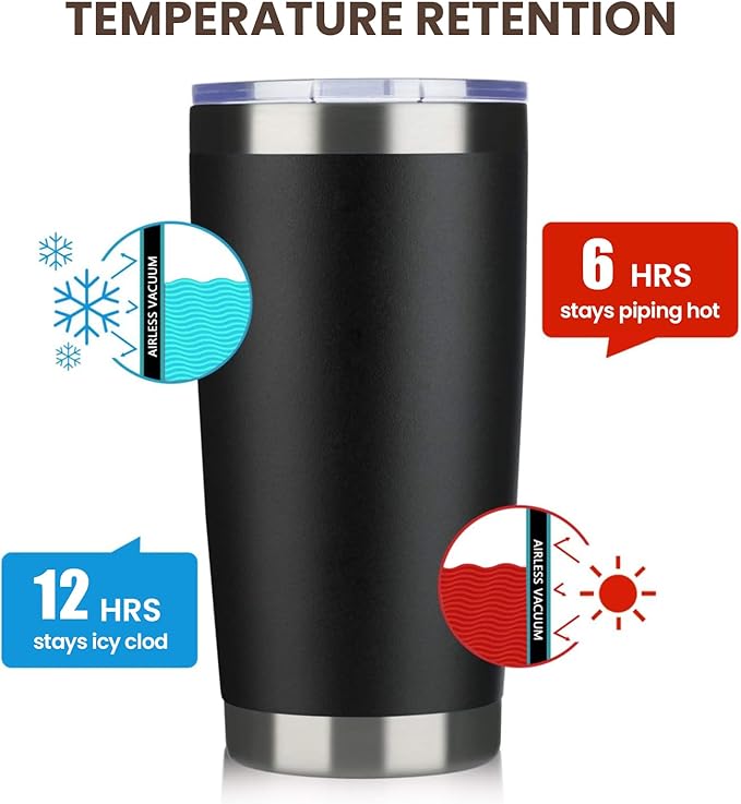 MEWAY 20oz Tumbler Cup Double Wall Vacuum Insulated Travel Mug Bulk, Stainless Steel Tumblers with Lid and Straw, Durable Powder Coated Coffee Cups for Cold & Hot Drinks (Black, 1)